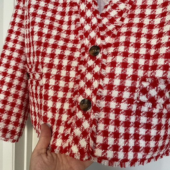 ANN TAYLOR - RED HOUNDSTOOTH / GINGHAM JACKET - Picture 5 of 5